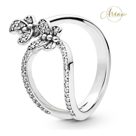 Anillo Abierto Mariposas Relucientes Plata 925