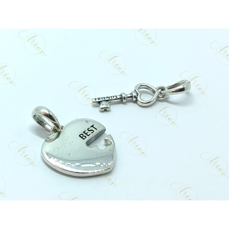 Dije Doble Corazón Y Llave Best Friends Plata 925