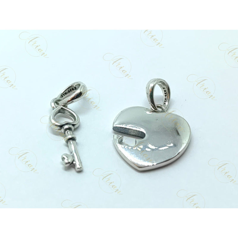 Dije Doble Corazón Y Llave Best Friends Plata 925