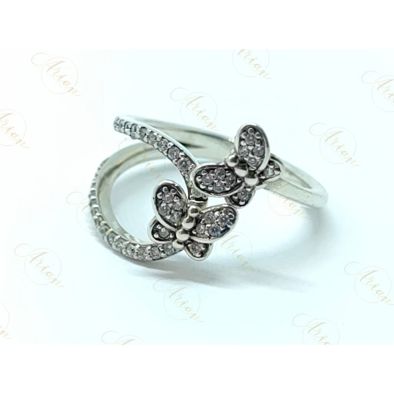 Anillo Abierto Mariposas Relucientes Plata 925